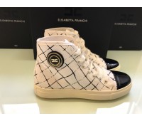 Elisabetta franchi striped print canvas sneakers, white log color on the upper, zip closure, rubber sole size 36/40