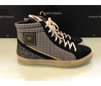 Elisabetta Franchi shoes sneakers in real leather and canvas, black and white, log on the upper, round toe, size 39