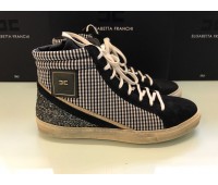 Elisabetta Franchi scarpe sneakers vera pelle e tela colore nero e biano, log su tomaia punta rotonda, misura  39