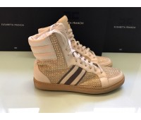 Elisabetta Franchi women's sneakers shoes in beige genuine leather. Wire lacing size 37/39