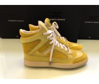 Elisabetta Franchi women's sneakers shoes in genuine yellow leather. Wire lacing size 37