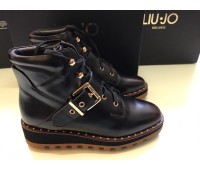LIU-JO WOMEN'S ANKLE BOOTS COLOR BLACK GENUINE LEATHER BUCKLE ON UPPER LACING THREAD RUBBER SIZE 36 / 37/ 39/ 40
