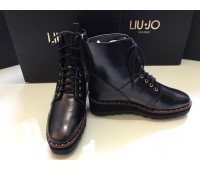 LIU JO WOMEN'S BLACK ANKLE BOOTS IN REAL LEATHER THREAD LACING RUBBER SOLE SIZE 36/37/39/40