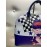 love Moschino borsa a mano colore blu e bianco chiusura a zip fodera in tessuto interna misura 37x35