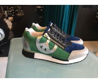 Love Moschino men's sneakers genuine leather color blue green logo on upper and zip rubber sole size 44 45